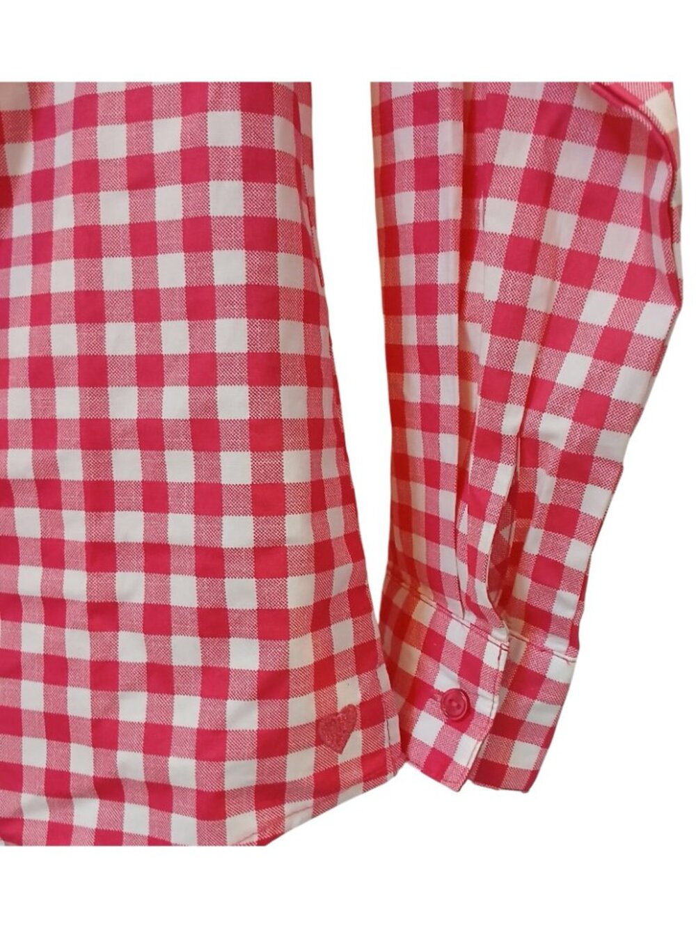 Denim & Co XXS Pink White Gingham Button Shirt Contrast Cuffs Cotton Blend #D-27 - Picture 8 of 11